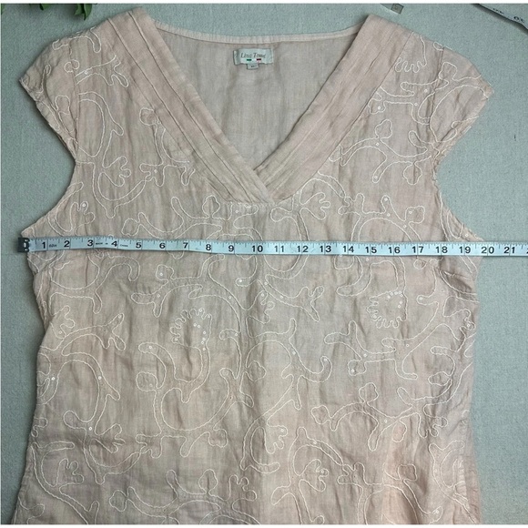 Lina Tomei 100% Linen Shift Dress Peach Pink Embroidered Pockets Italy Size XL - Picture 9 of 13